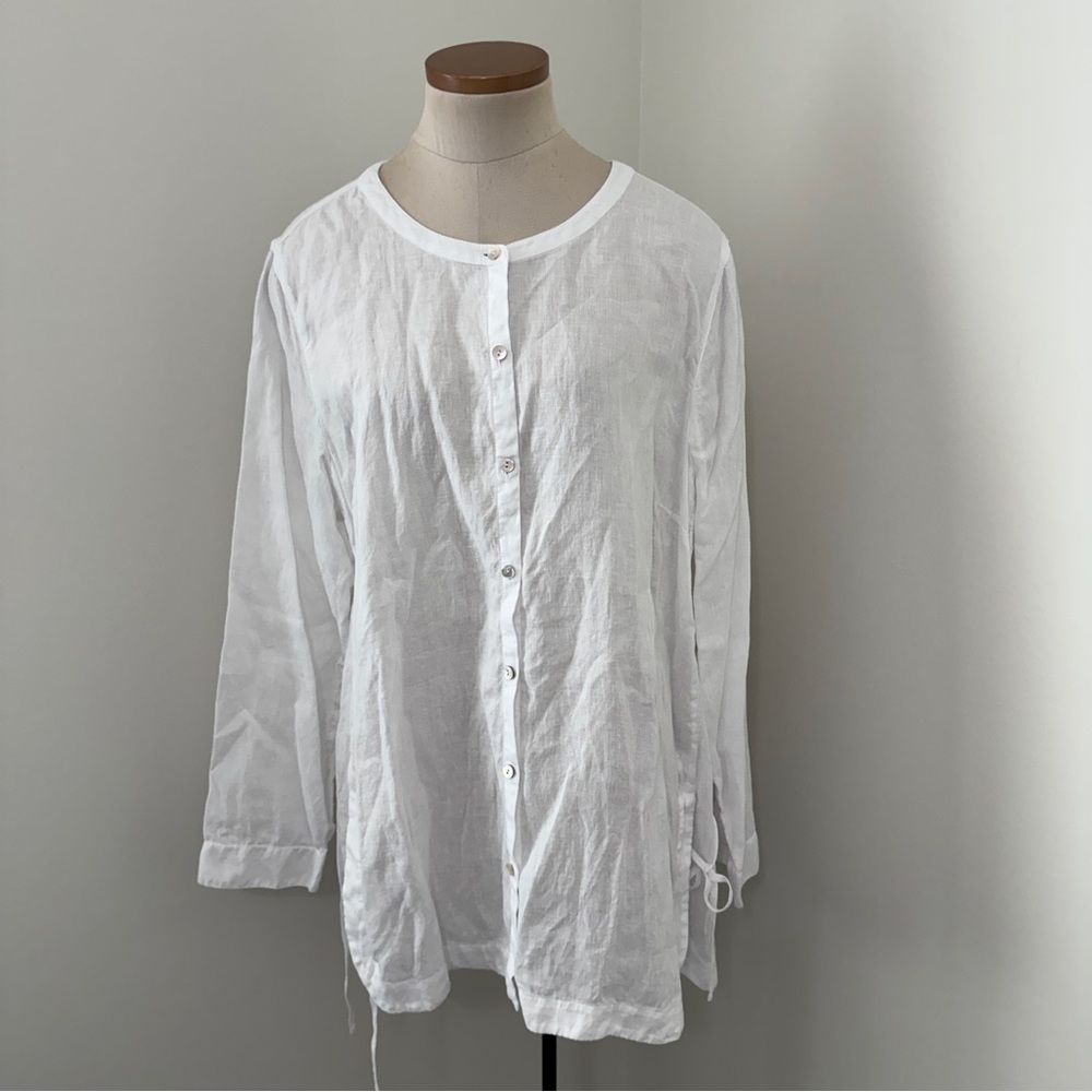 J Jill XL LOT of Two White 100% Linen Long Sleeve Button Down Blouse Tops - Picture 7 of 14